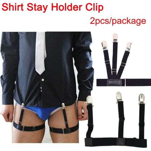 2PCS Adjustable Shirt Holder Straps Business Men Shirt Holder Elastic Garter Belt Suspender Locking Clamps Gentleman Leg Braces