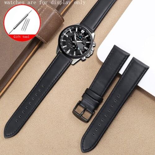 Genuine Leather Strap 20mm 22mm Black Bracelet Replacement Belt For EFR-303L 303D EQB-501 EFS-S500 Mens Watch Chain