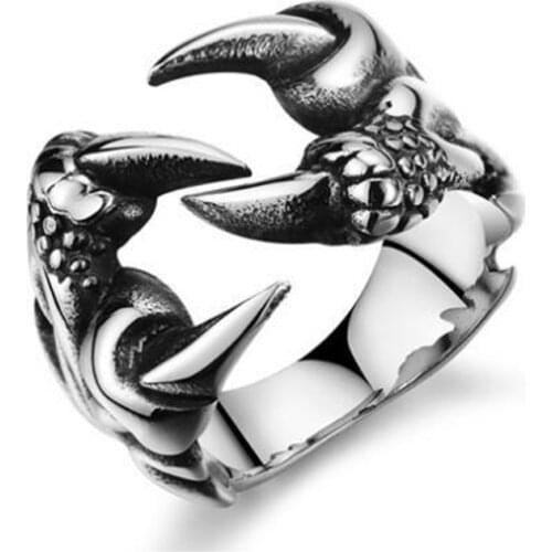 Silver-Color Dragon Claw Finger Ring New Punk Rock Stainless Steel Men Accessories Gift Biker Rings Vintage Gothic Jewelry