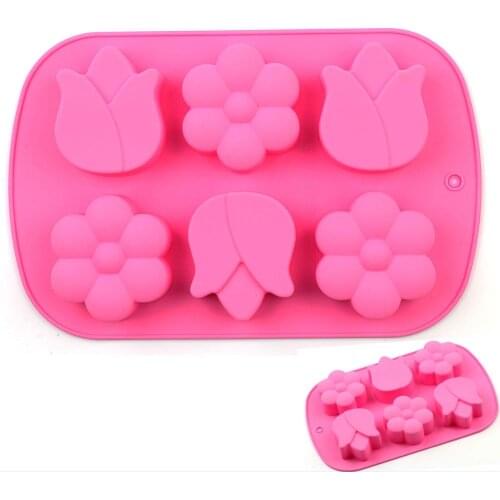 Silicone Cake Mold Soap Mold Flower Chocolate For Jelly pudding cake Decorating Cookie 6holes Baking Tools