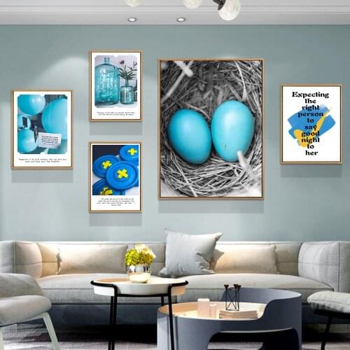 Blue Item Bird Button Quiet Balloon Oil Painting Picture Poster Canvas Print Painting Wall Art Living Room Home Decoration