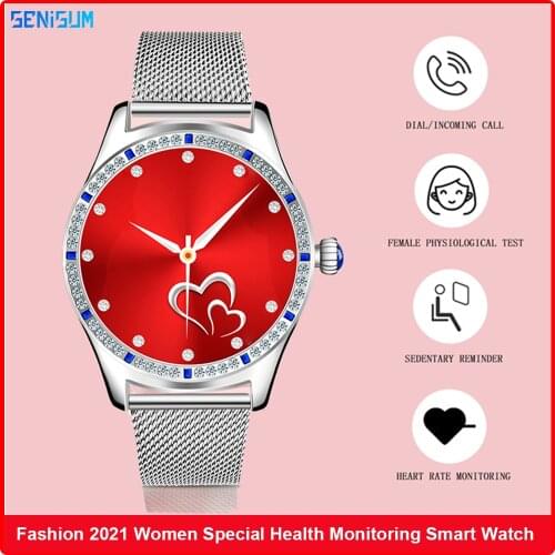 New Women 2021 Smart Watch Heart Rate Blood Pressure Female Physiological Bluetooth Call Connect TWS Local Music Fitness Tracker