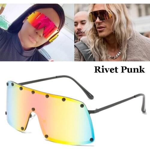 2021 Fashion New Men Oversized Rivet Punk Arc Sunglasses For Women Vintage Hip Hop Shield Windproof Sun Glasses Oculos De Sol