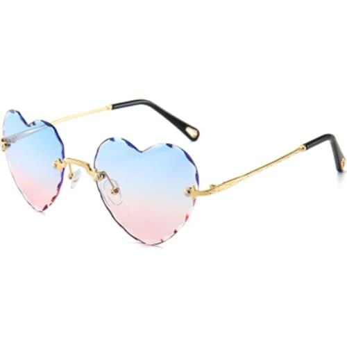 2021 Metal Love Gradient Shades Rimless Heart Glasses Shaped Sunglasses Women