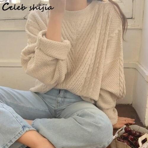SHIJIA O-neck Khaki Knitted Clothes Woman Sweater Autumn Winter 2021 Nave Chic Jumper Korean Vintage Sweters for Women