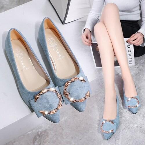 Spring Summer Pointed and Shallow Mouth Womens Flats Bowknot Metal Korean Style Woman Shoes Solid Color Casual Shoes for Women