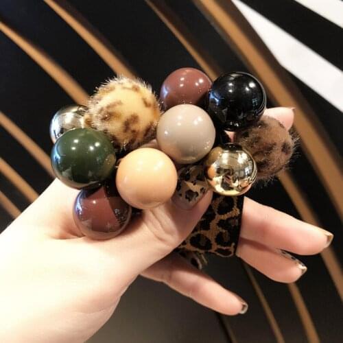 A Pack Women Korean Hair Rope For Girl Crystal Rubber Band Leopard Print Charm Bead Disc Paved Crystals Hair Band