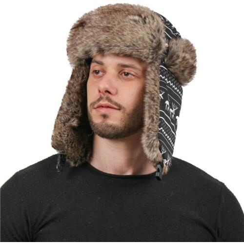 Unisex Windproof Ear Protection Wool Bomber Hat Cotton Elk Print Warm Christmas Hat Thickened Ski Trapper Cold Anti Snow Hats