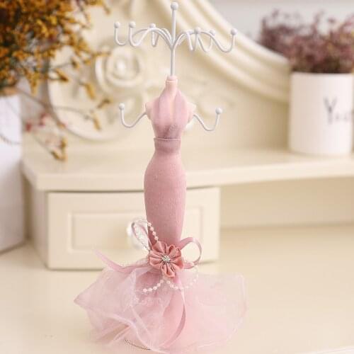 Resin Mannequin Earrings Display Rack Pink Lace Princess Dress Multi Hooks Wedding Engagement Jewelry Display Gift Box Holder