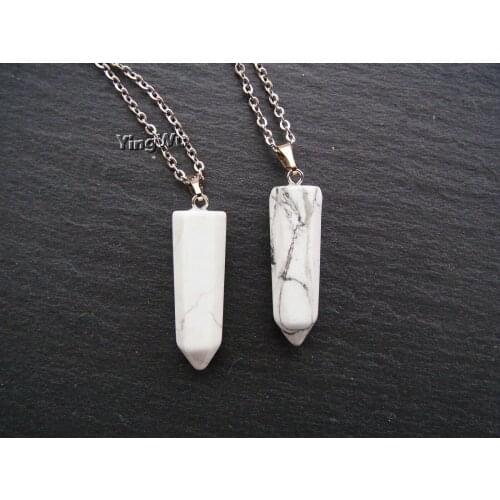 Yingwu Hexagonal Bullet Natural Crystal Turquoises Pendent Stone Pendant Chains Necklace For Women/men Jewelry 5pcs Lots