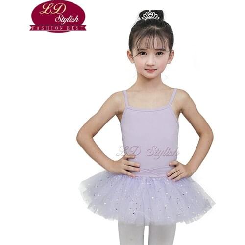 Girls Purple Stage Performance Competition Dance Skirt Kids Ballet Leotards Clothing Children Dancewear Dancing Practice Dresses