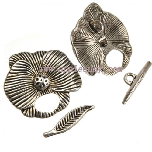 DIY Toggles Hooks Bracelets Clasps Jewelry Material Vintage Silver Large Flower Leaf Bar Metal Jewellery Accessories New 10 Sets