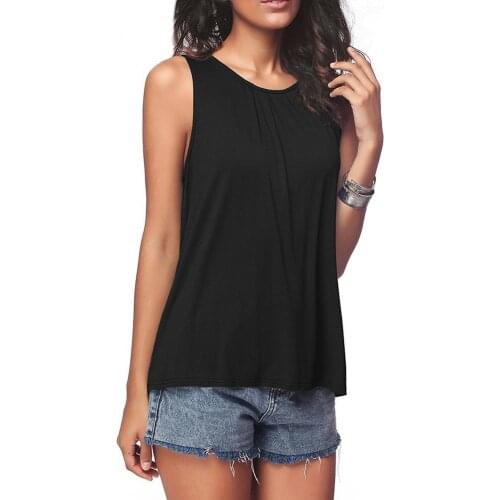 Women Vest Plus Size 5xl Solid Color Summer Clothing Sleeveless Round Neck Pleated Ladies Casual Loose TankTop Plus Size