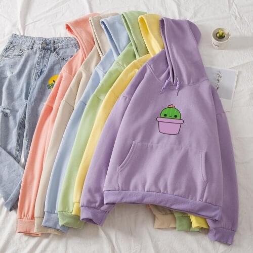 Women Cactus Printed Hooded Long Sleeve Pullover Cotton Pocket Sweatshirt Casual Winter Hoodies Sweatshirt for Women Clothes Top