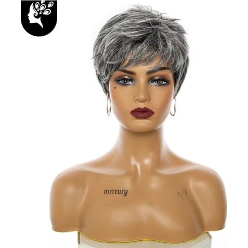 Women Bob Wig Synthetic Short Layered Straight Hair With Bangs Wigs For White People Grey Color Daily Use Your Beauty
