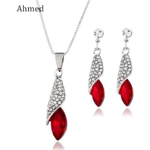 Ahmed Fashion Water Drop Crystal Jewelry Sets for Women Wedding Charm & Luxury Pendant Necklace Earrings Jewelry Gifts