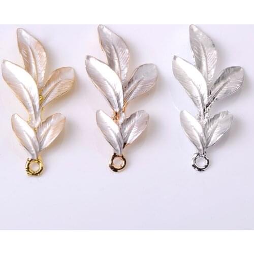 10 PCS 47*23mm Metal Alloy Leaf Charms Pendant KC Gold Silver Plated Enamel Leaf Accessories For DIY Jewelry Making