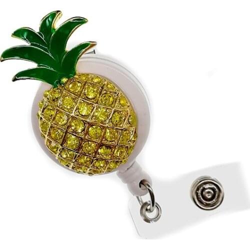 10pcs/lot free shipping crystal Pineapple retractable ID badge holder