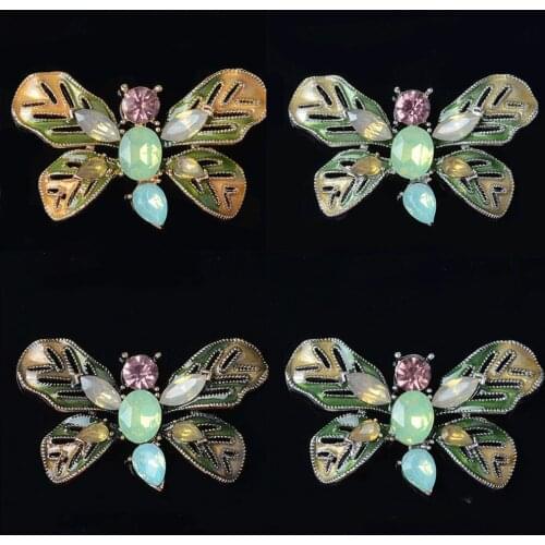 2pcs/lot Green Butterfly Rhinestones Buttons Flatback Cute DIY Decorative for Brooch Pin Dress Coat Bag Alloy Badge Accessories