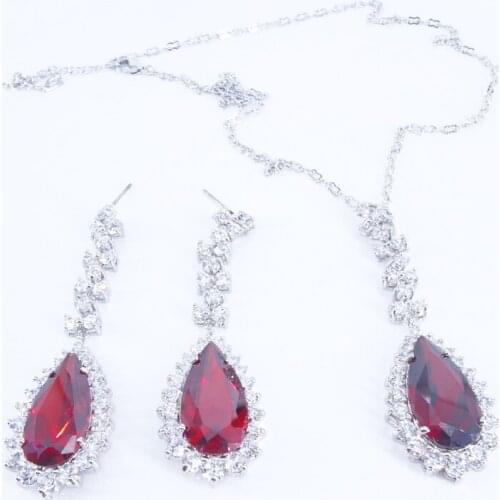 2020 new fashion BLUE red GREEN CZ zircon necklace earrings party ball jewelry wedding dressing banquet formal jewelry SET