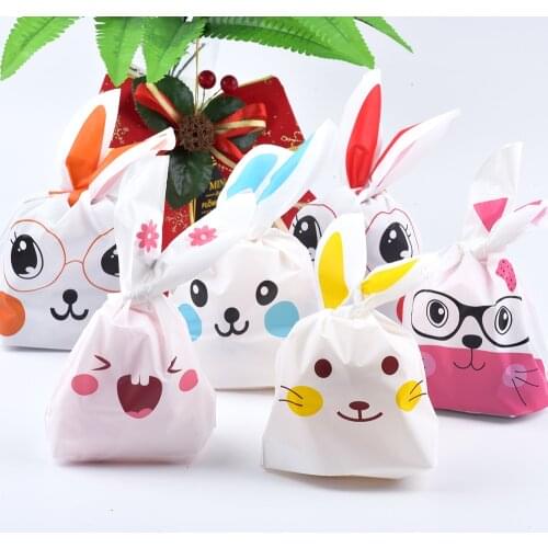 10/50Pcs/lot Cute Rabbit Ear Bags Cookie Plastic Bags&Candy Gift Bags For Biscuits Snack Baking Package And Event Party Supplies