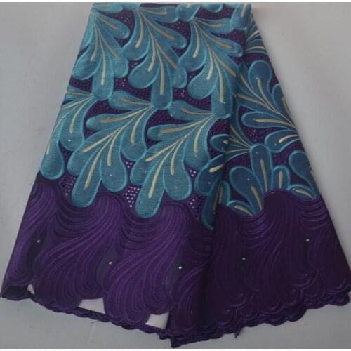 5yards/pc ) High quality embroidered African voile lace purple blue Swiss cotton lace fabric for party dress CLP398