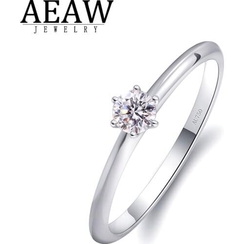 AEAW Fashion Jewelry 18k White Gold 0.5Ct 5.0mm Engagement Rings Moissanite DF Color For Women