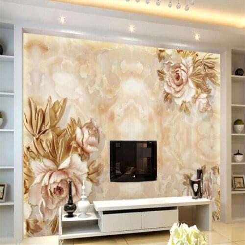Beibehang Custom exquisite European and American marble peony relief mural wallpaper background wall wallpaper for walls 3 d