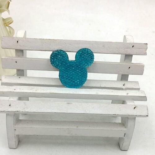 Free Shipping 50pcs/lot 35*30mm Light Sky Blue Color Big Mickey Head Shape Flatback Resin Cartoon Rhinestone For DIY