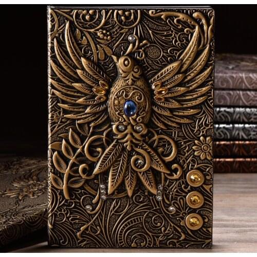 A5 European Retro Notebook 3D Engraving Effect PU Traveler Notebook Bird Printing Decoration Gift Diary Back To School Plan Book