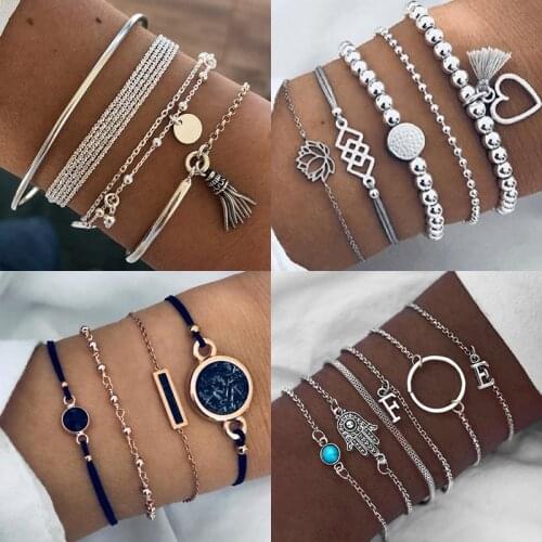 Boho Charm Bracelets & Bangles Set Vintage Bohemian Chain Bracelet For Women Jewelry Accessories Pulseras Mujer Bijoux Femme