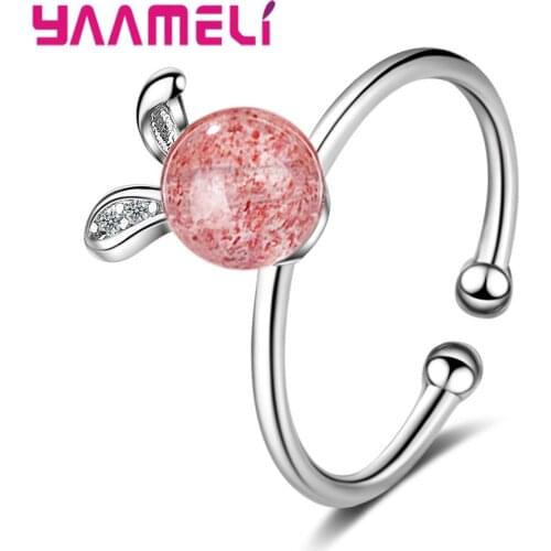 Fast Shipping Wholesale New Fashion 925 Sterling Silver Adjustable Finger Rings Lovely Hare Appearance Pink Crystal Rings