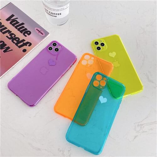 Heart Neon Fluorescent Color Phone Cover For iPhone SE 2020 11 Pro X XR XS Max 7 8 Plus Soft Silicone TPU Back Case Fitted Cover