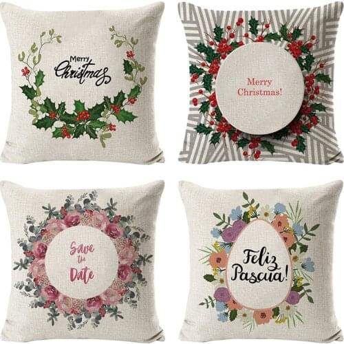 4Pcs Christmas Flower Pillowcase Geometric Throw Cushion Pillow Cover Printing Cushion Pillow Case for Bedroom Office