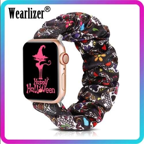 Wearlizer Halloween Scrunchies Elastic Band for Apple Watch 38mm 42mm Band Women Sport Strap for iwatch Wrist Series 6 5 4 3 2 1