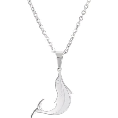 Everfast 1pc High Quality Jumping Dolphin Stainless Steel Pendants Necklaces Women Kids Loved Animal Jewelry Lucky Gift