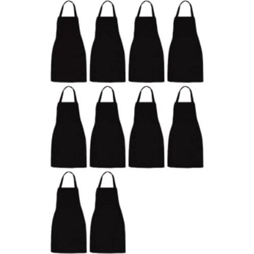 10 Pack Bib Apron - Unisex Black Apron Bulk with 2 Roomy Pockets Machine Washable for Kitchen Crafting Bbq Drawing