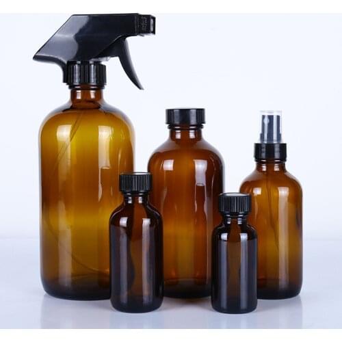 Amber Glass Spray Bottles Essential Oil Aromatherapy Dispenser Cosmetic Cleaning Container With Sprayer Trigger
