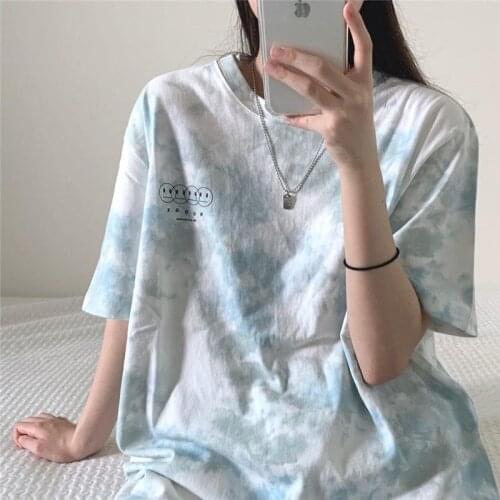 Cute Hip Hop Women Tie Dye T-Shirt Loose Summer Oversize Female Tops Tees Funny Japan Harajuku High Street Punk T Shirt Girl