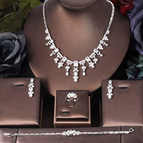 Jankelly luxury 4pcs Bridal Zirconia Jewelry Sets For Women Party, Luxury Dubai Nigeria CZ Crystal Wedding Jewelry Sets