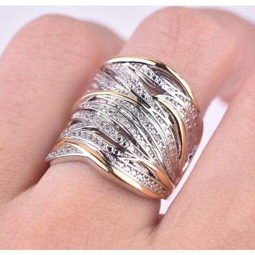 Fashion layered cross full zircon diamonds rings for women white gold color jewelry bijoux bague party accessories gifts new