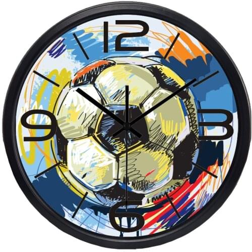 Football Basketball Colorful Painting Wall Clock for Boy Men Room, Super Slient Quality Hot sales Clock