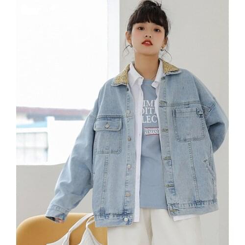 Autumn New Women Denim Jackets Korean Style Vintage Loose Casual Long Sleeve Women Tops Fashion Wild Patchwork Female Jean Coat