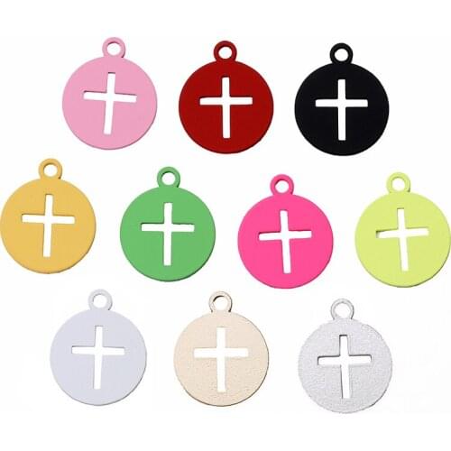 20*1mm Brass Laser Cut Color Single Pendant Round Jewelry Pendant Hollow Retro Cross Logo Earring Necklace Small Pendant
