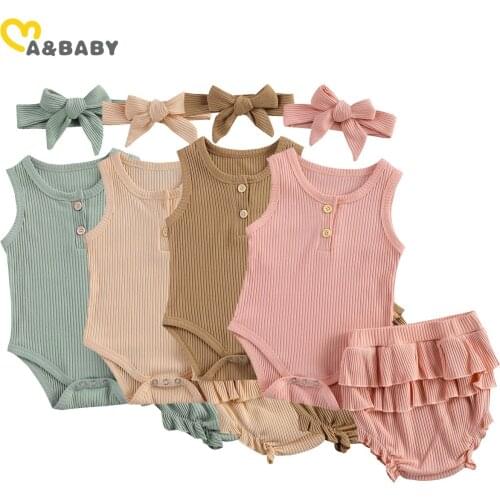 Ma&Baby 0-2Y Summer Toddler Infant Newborn Baby Girl Knitted Outfit Sleeveless Vest Ruffles Shorts Bloomers Costumes