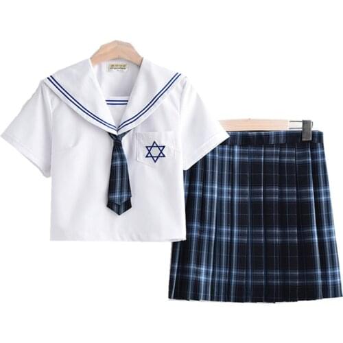 BALDAURE Summer Woman JKuniform Harajuku Korean Style Fashion Cute Kawaii Skirts For Girls High Waist Plaid Pleated Student Suit
