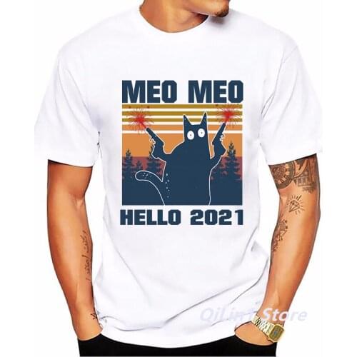 Meo Meo BLACK CAT Hello 2021 Graphic Print Tshirt Men Cool Tee Shirt Homme Harajuku Kawaii Clothes Summer Tops T-Shirt