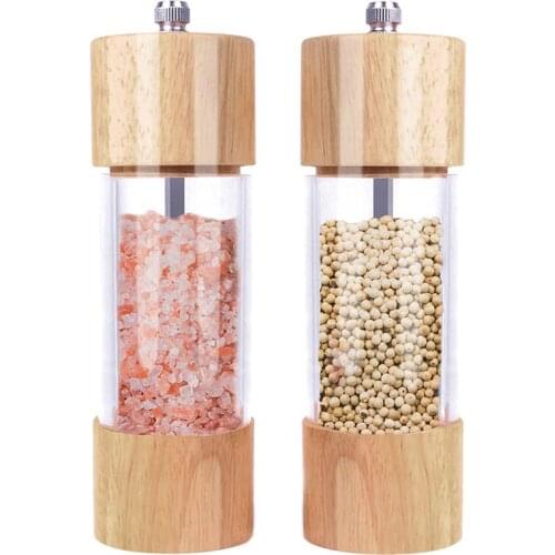 Solid Wood Pepper Grinder High Quality Acrylic Salt Mill With Adjustable Ceramic Grinding Core Kitchen Tool Salt Pepper Grinder