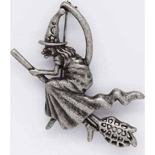 Fashion Brooch Witch Pin brooches Antique Silver Plated C2532 E