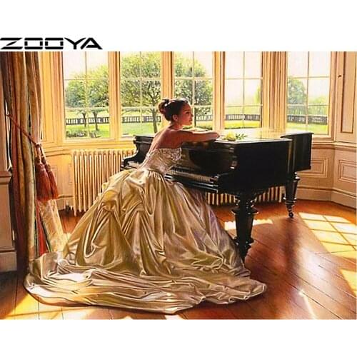 ZOOYA Diamond Embroidery Kits Cross-Stitch Home Decor Diamond Painting MosaicPiano Girl In A Long Dress Pcitures Needlework R980